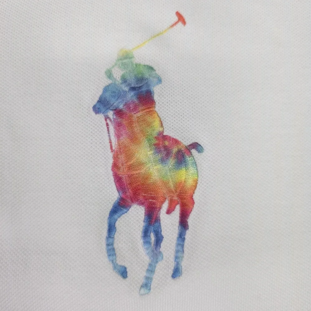 Polo Ralph Lauren Polo Shirt Mens Big 2X White Rainbow Tie-dye Big Pony Knit